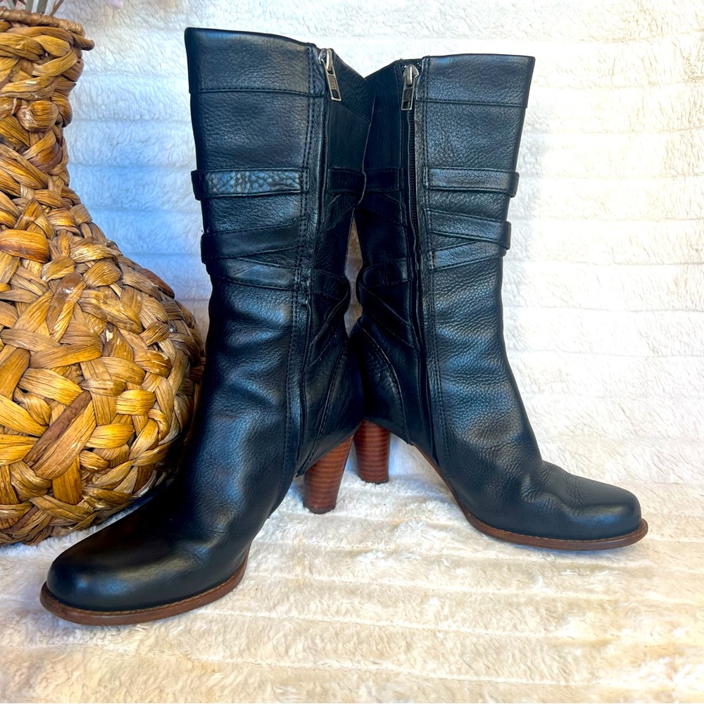 Ugg Australia Caroline Black Leather Mid Calf Boot Size 6.5